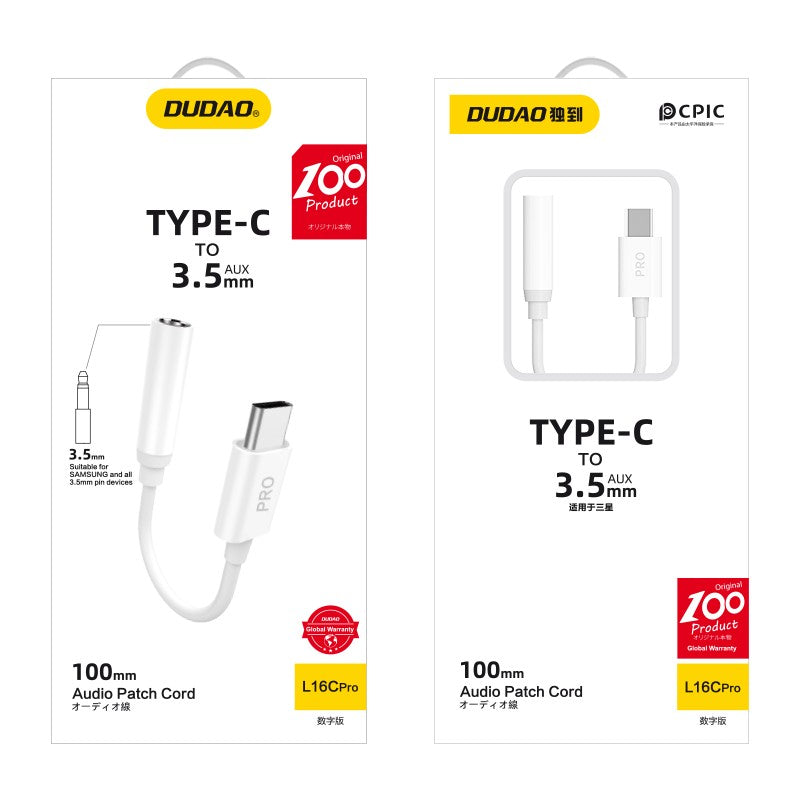 Audio adapteris Dudao L16CPro USB-C to 3.5mm baltas