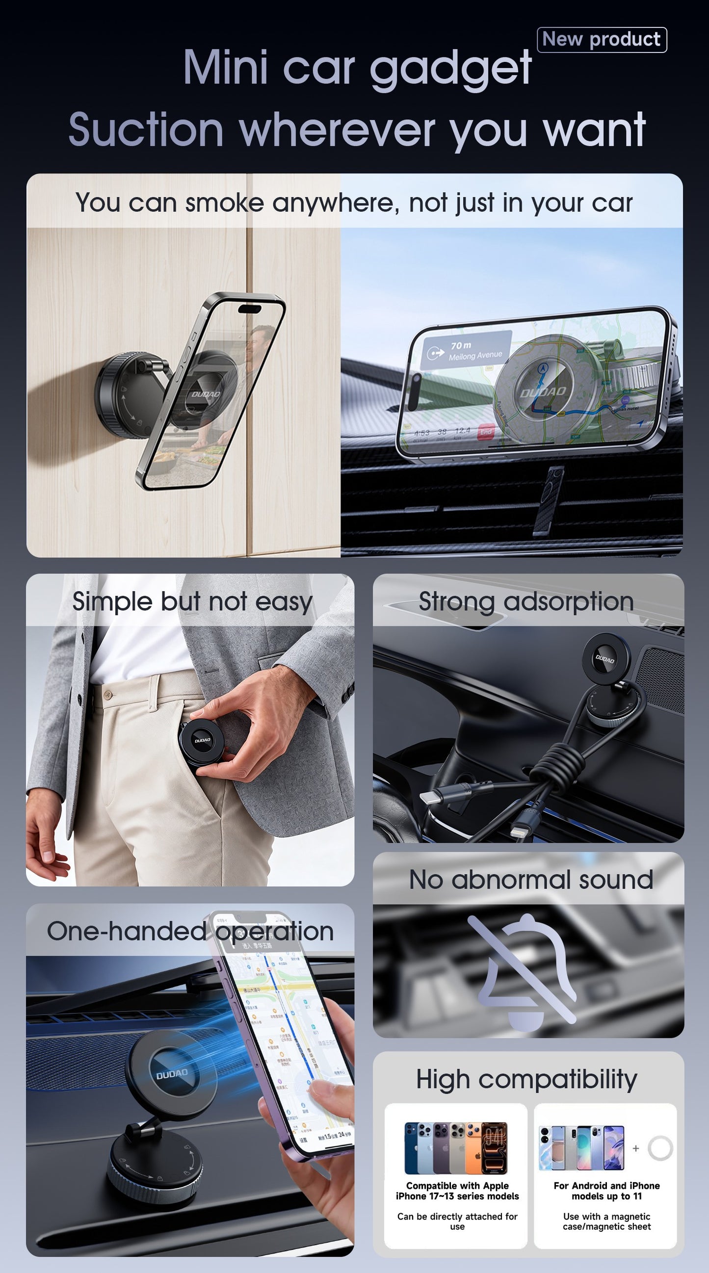 Automobilinis telefono laikiklis Dudao F24PRO MagSafe (dashboard/windshield) juodas