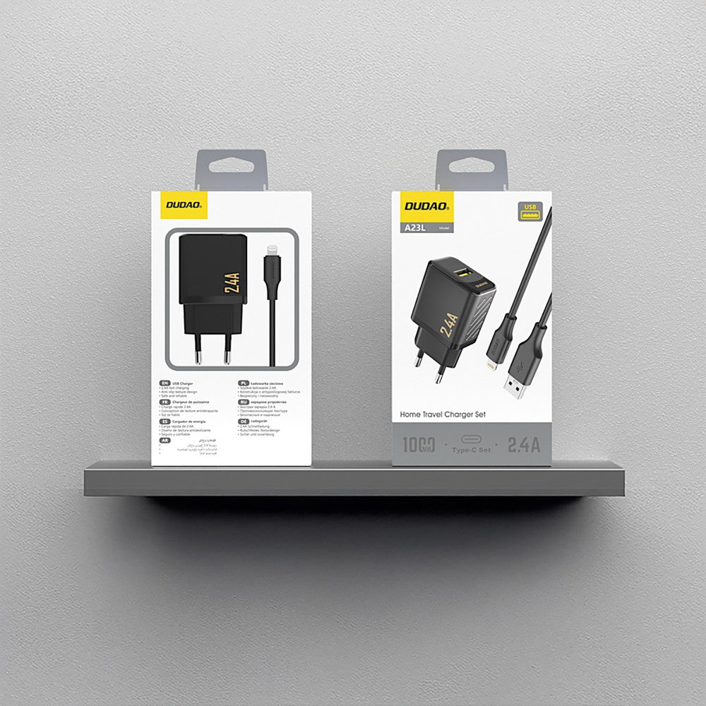 Įkroviklis Dudao A23L 12W USB-A + USB-A to Lightning cable 1.0m juodas