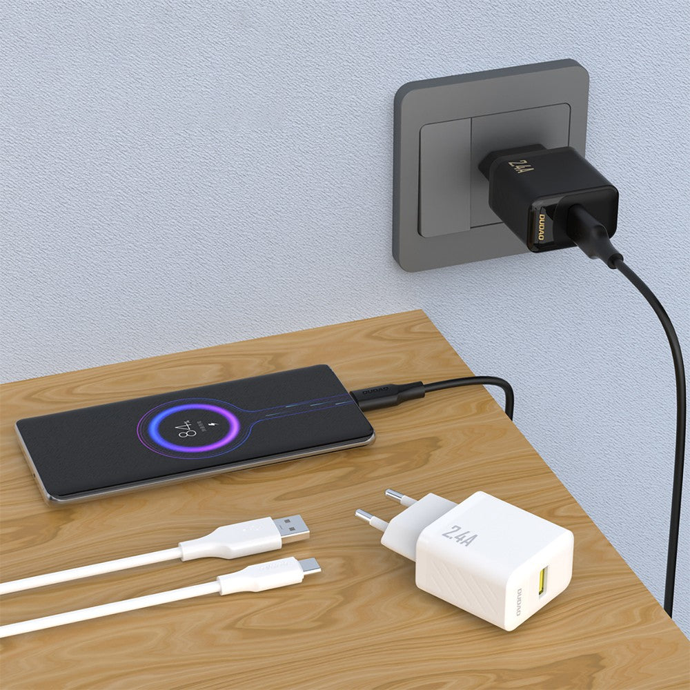 Įkroviklis Dudao A23T 12W USB-A + USB-A to USB-C cable 1.0m baltas