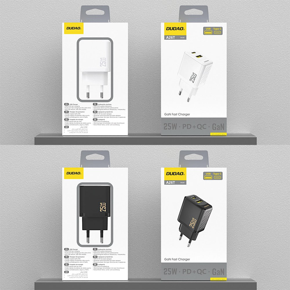 Įkroviklis Dudao A26T GaN 25W USB-C/USB-A juodas