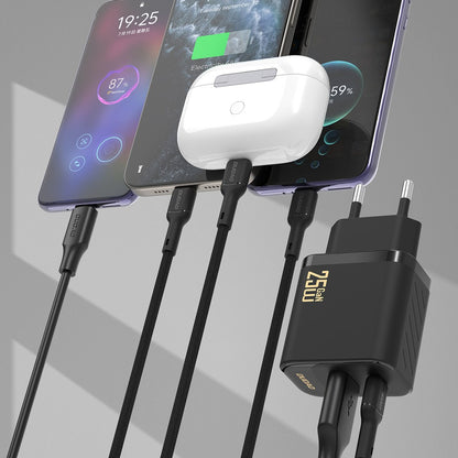 Įkroviklis Dudao A26TC GaN 25W USB-C/USB-A + USB-C to USB-C cable 1.0m juodas