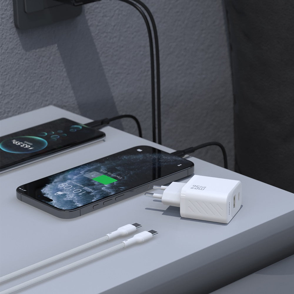Įkroviklis Dudao A26TC GaN 25W USB-C/USB-A + USB-C to USB-C cable 1.0m baltas