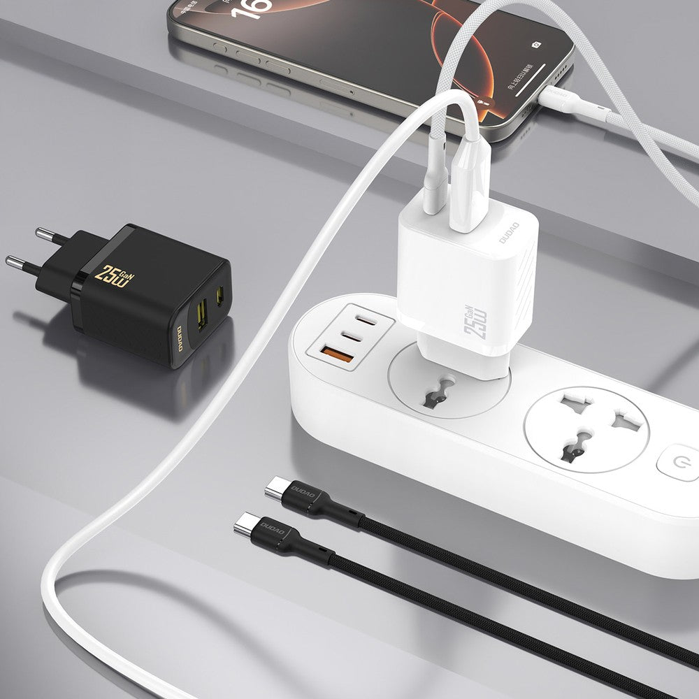 Įkroviklis Dudao A26TC GaN 25W USB-C/USB-A + USB-C to USB-C cable 1.0m baltas