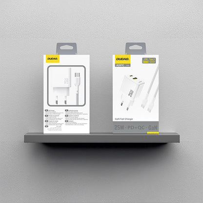Įkroviklis Dudao A26TC GaN 25W USB-C/USB-A + USB-C to USB-C cable 1.0m baltas