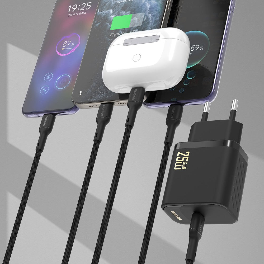 Įkroviklis Dudao A27C GaN 25W USB-C + USB-C to USB-C cable 1.0m juodas