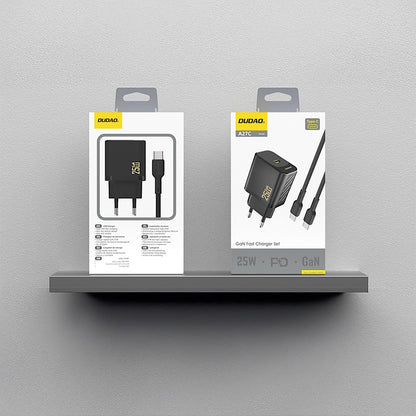 Įkroviklis Dudao A27C GaN 25W USB-C + USB-C to USB-C cable 1.0m juodas