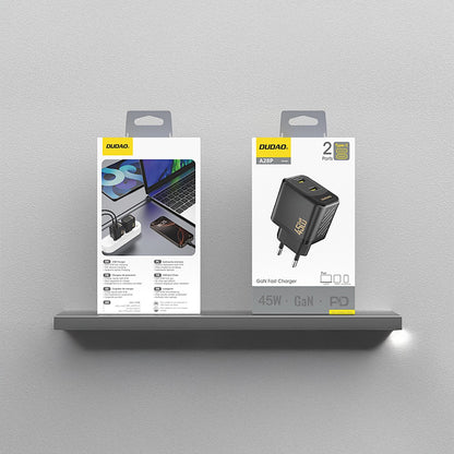 Įkroviklis Dudao A28P GaN 45W 2xUSB-C juodas
