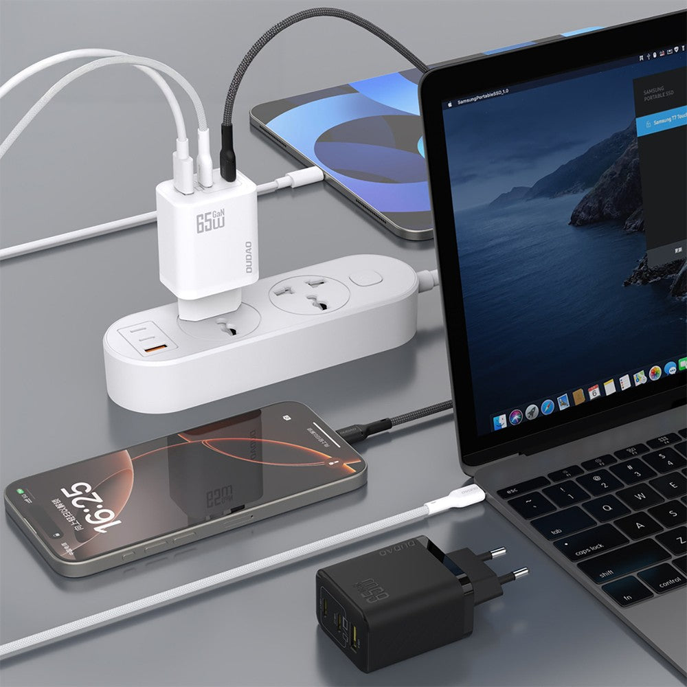 Įkroviklis Dudao A29C GaN 65W 2xUSB-C/USB-A + USB-C to USB-C cable 1.0m juodas