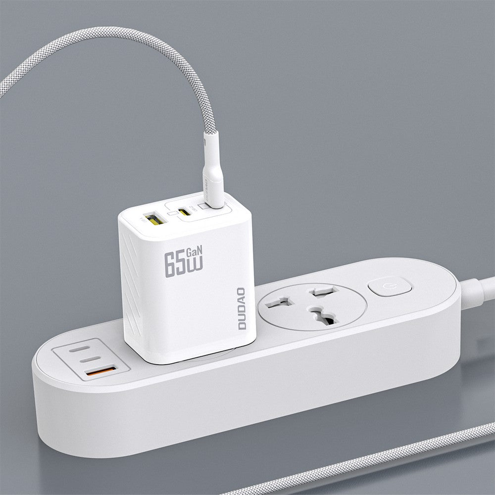Įkroviklis Dudao A29C GaN 65W 2xUSB-C/USB-A + USB-C to USB-C cable 1.0m baltas