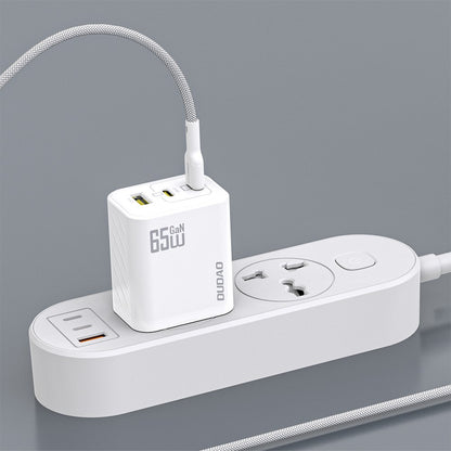 Įkroviklis Dudao A29C GaN 65W 2xUSB-C/USB-A + USB-C to USB-C cable 1.0m baltas