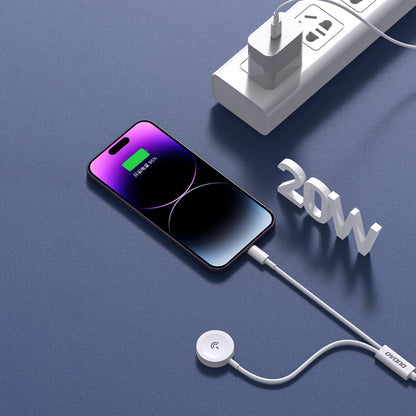 USB kabelis Dudao A12MAX-2in1 USB-C to iWatch/Lightning 20W 1.2m baltas