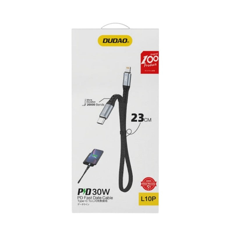 USB kabelis Dudao L10P USB-C to Lightning 20W 0.23m juodas