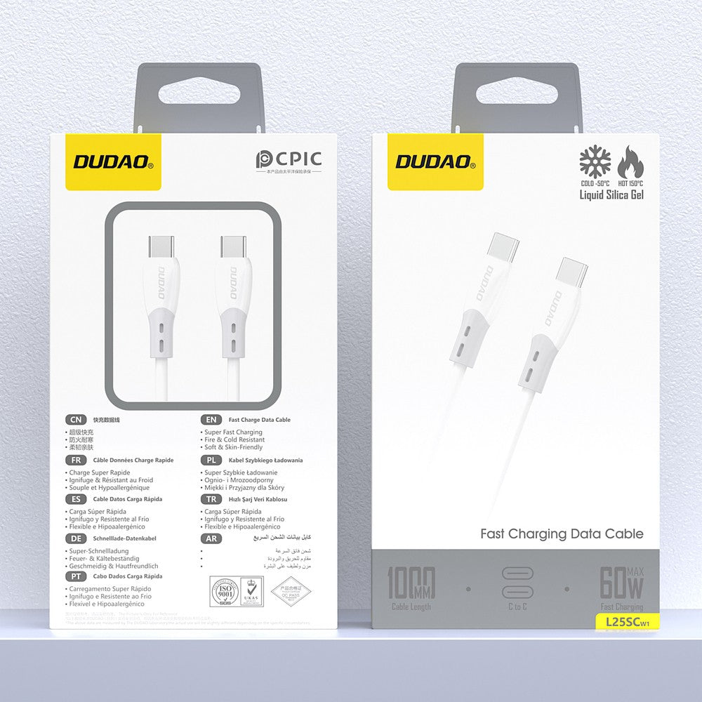 USB kabelis Dudao L25SC USB-C to USB-C 60W 1.0m baltas