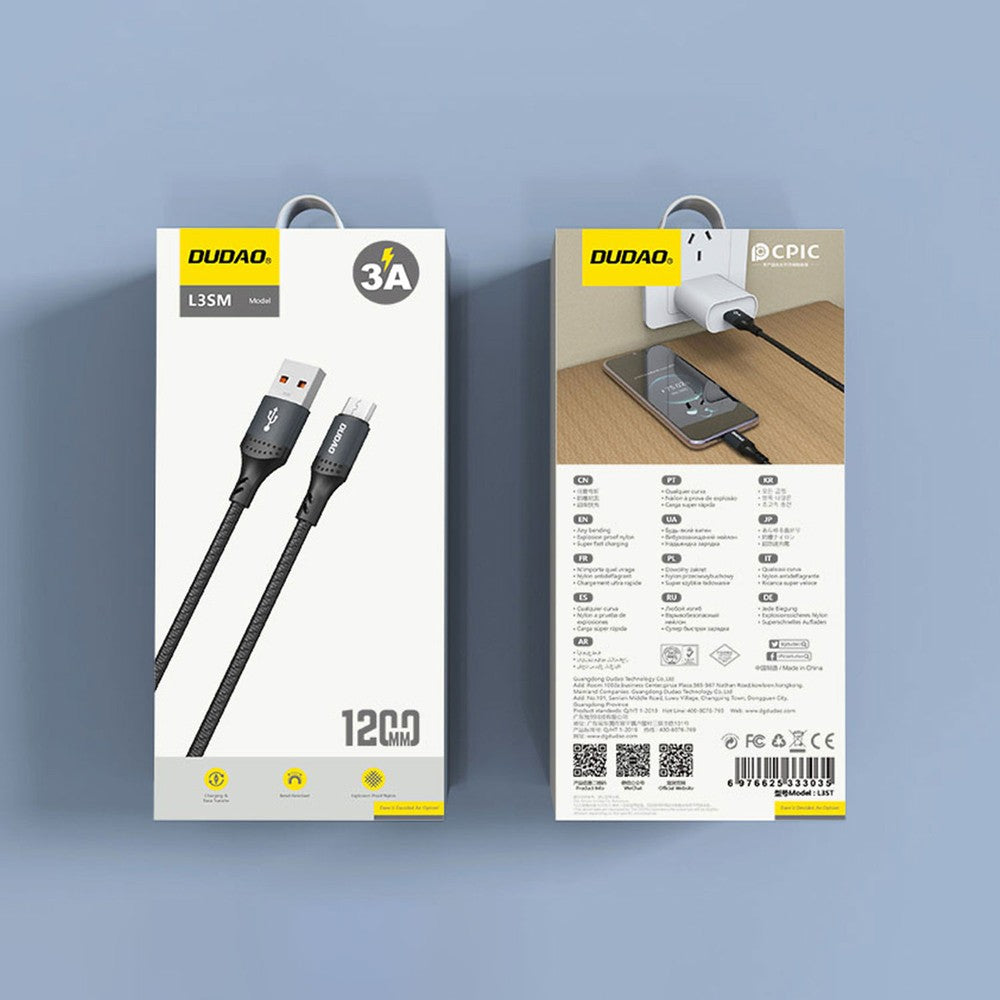 USB kabelis Dudao L3SM USB-A to MicroUSB 3A 1.2m juodas
