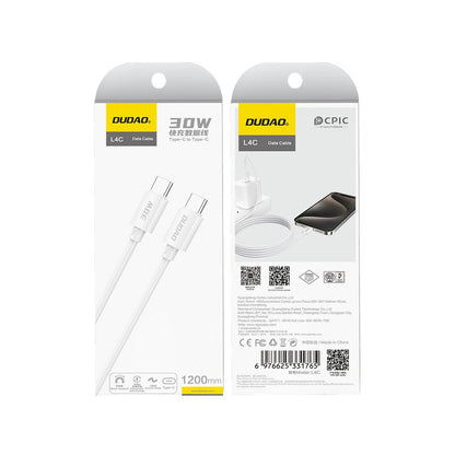 USB kabelis Dudao L4C USB-C to USB-C 30W 1.2m baltas
