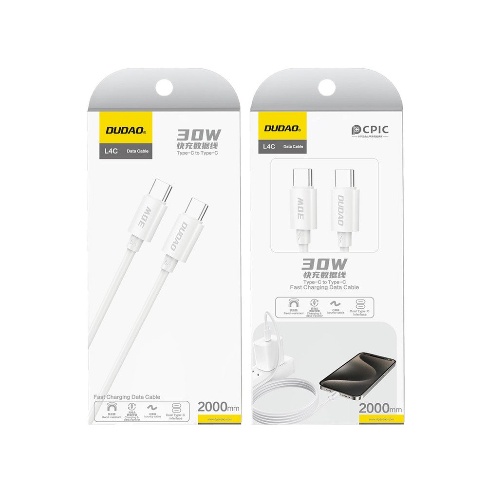 USB kabelis Dudao L4C USB-C to USB-C 30W 2.0m baltas
