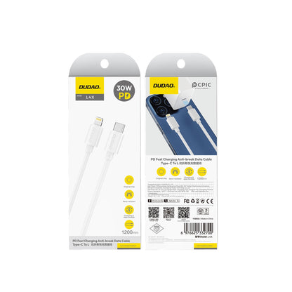 USB kabelis Dudao L4X USB-C to Lightning 30W 1.2m baltas