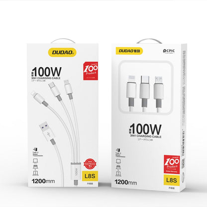 USB kabelis Dudao L8s-3in1 USB-A to USB-C/MicroUSB/Lightning 100W 1.2m baltas