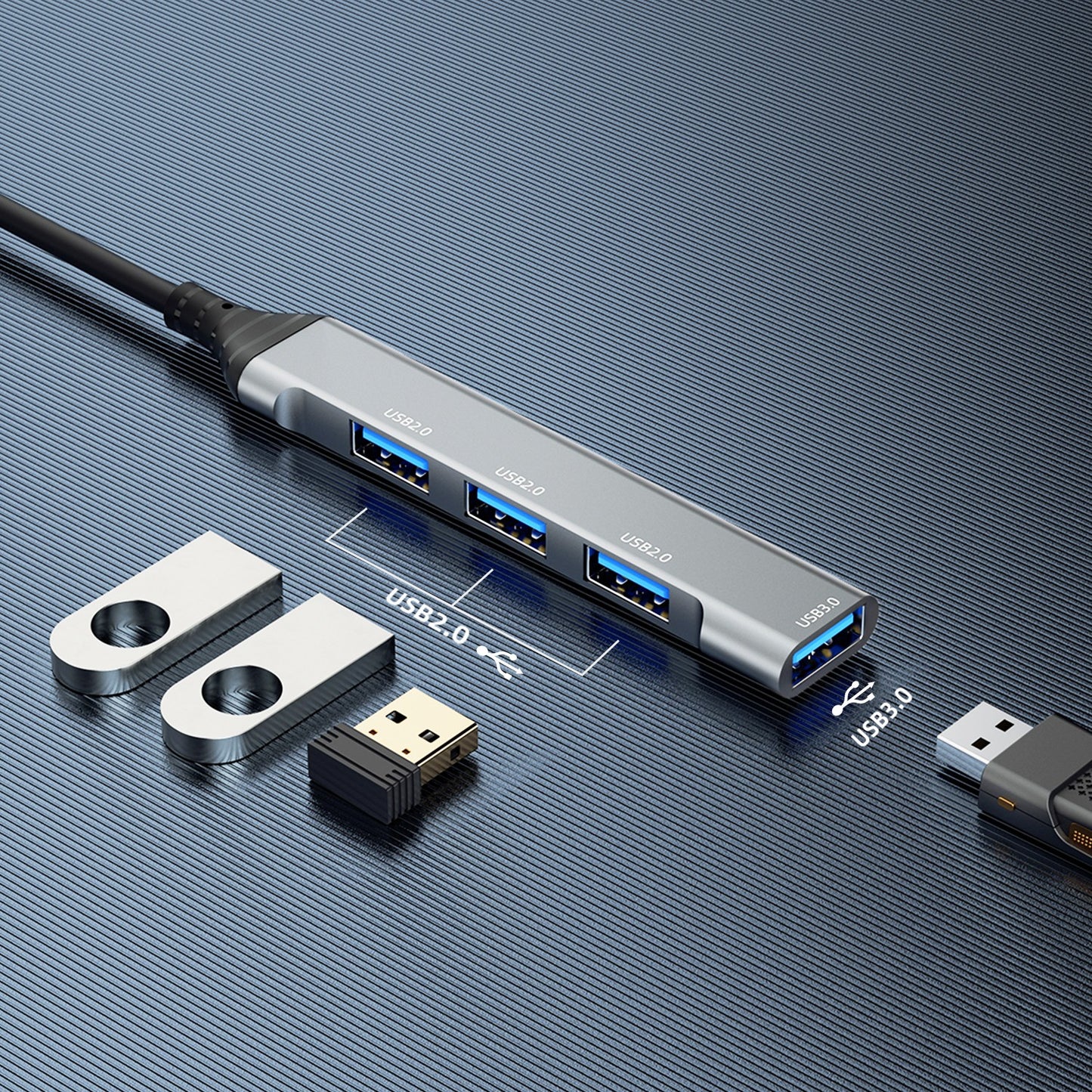 USB šakotuvas Dudao A16B 4-in-1 adapter USB-A to 4xUSB3.0 pilkas