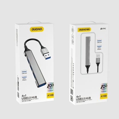 USB šakotuvas Dudao A16B 4-in-1 adapter USB-A to 4xUSB3.0 pilkas