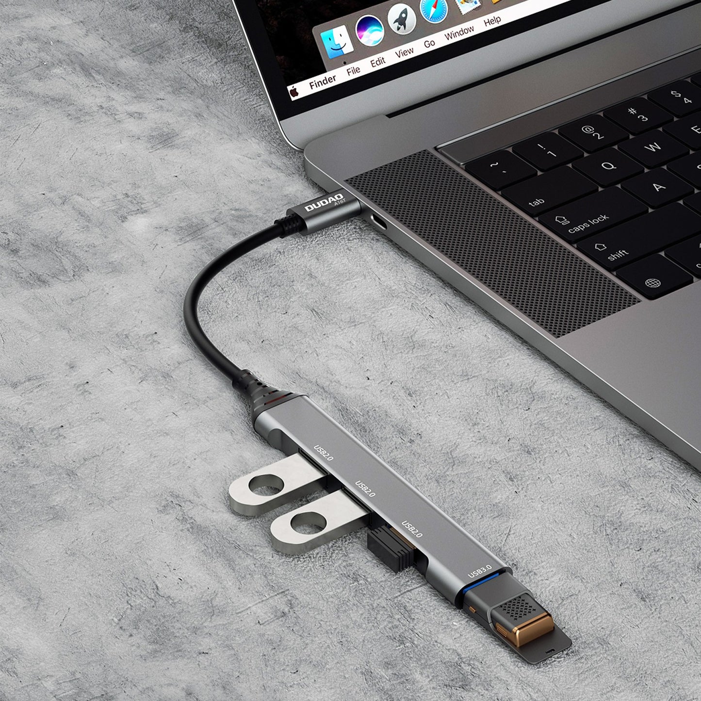 USB šakotuvas Dudao A16T 4-in-1 adapter USB-C to 3xUSB2.0 + USB3.0 pilkas