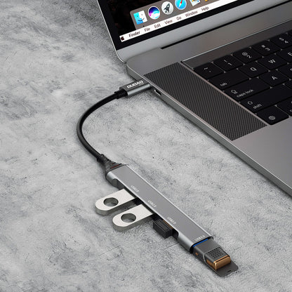 USB šakotuvas Dudao A16T 4-in-1 adapter USB-C to 3xUSB2.0 + USB3.0 pilkas