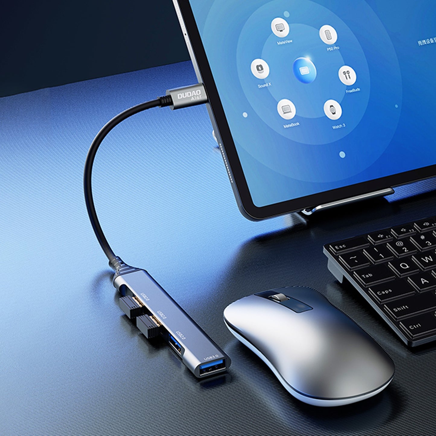 USB šakotuvas Dudao A16T 4-in-1 adapter USB-C to 3xUSB2.0 + USB3.0 pilkas