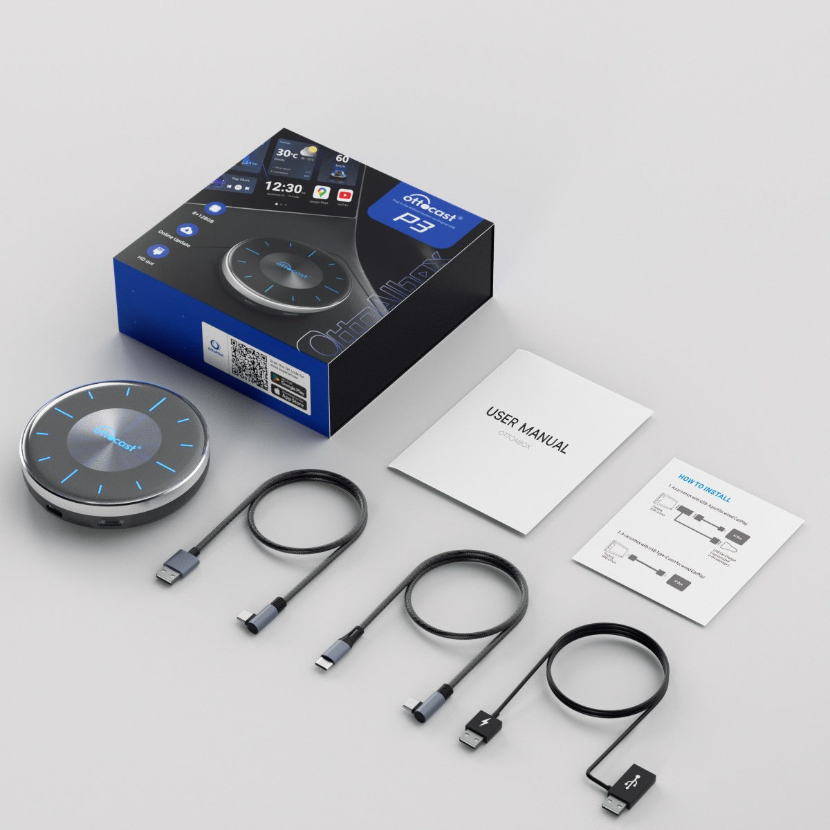 Belaidis CarPlay/Android Auto adapteris Ottocast OttoAiBox P3 juodas PCS46