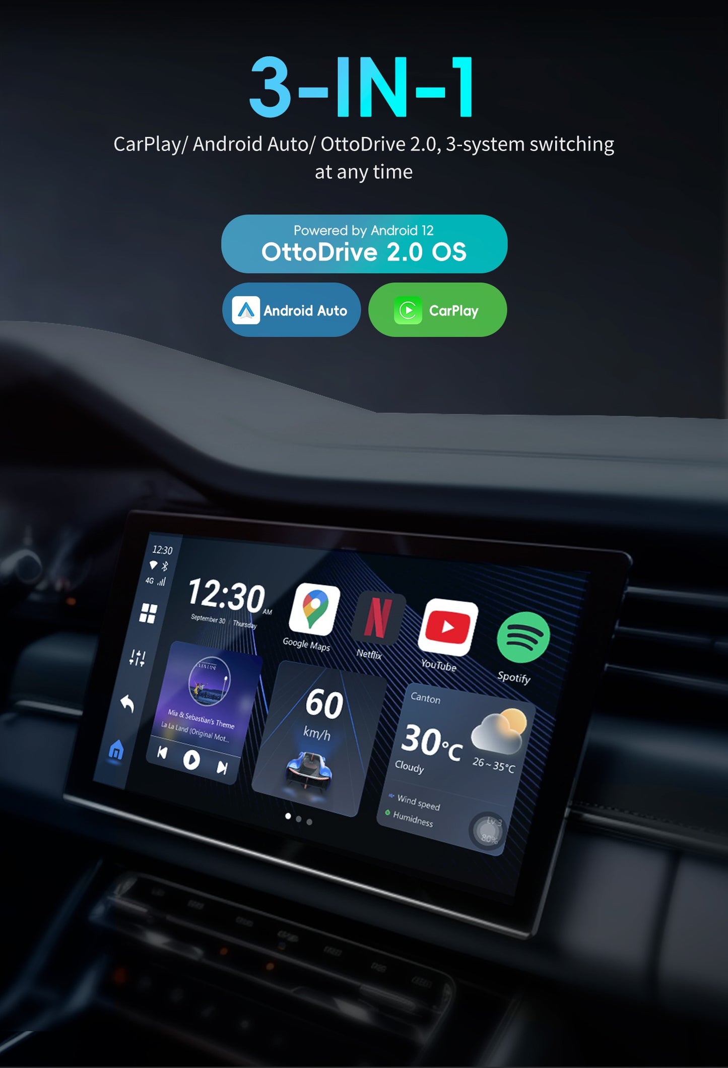 Belaidis CarPlay/Android Auto adapteris Ottocast OttoAiBox P3 juodas PCS46