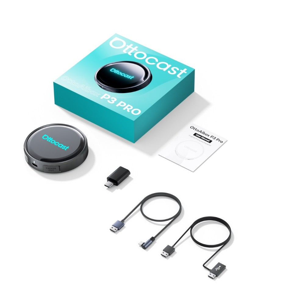 Belaidis CarPlay/Android Auto adapteris Ottocast OttoAiBox P3 Pro juodas PCS61-T