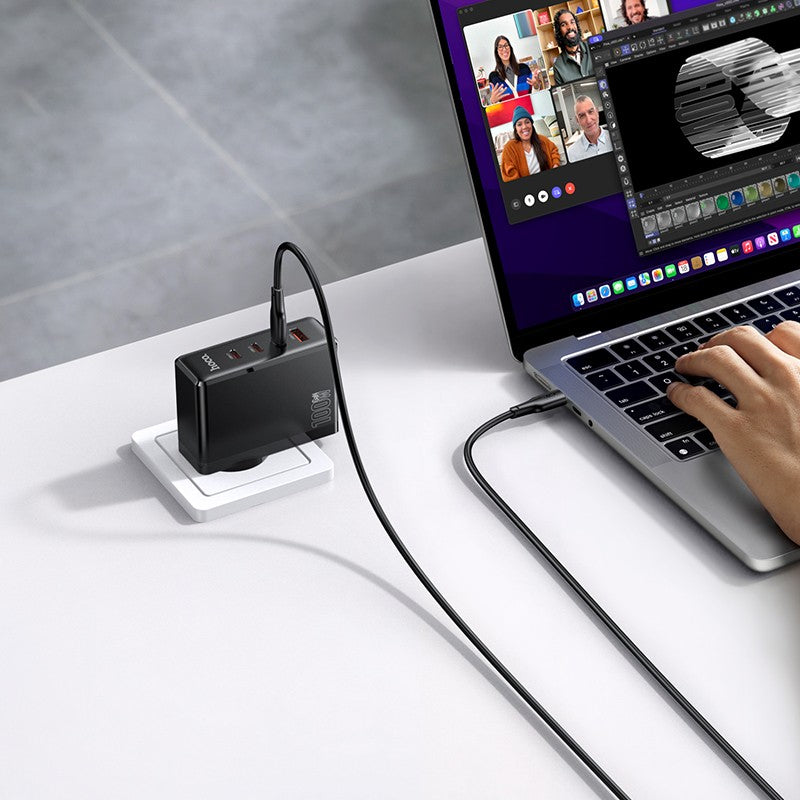 Įkroviklis Hoco N85 100W 3xUSB-C/USB-A juodas
