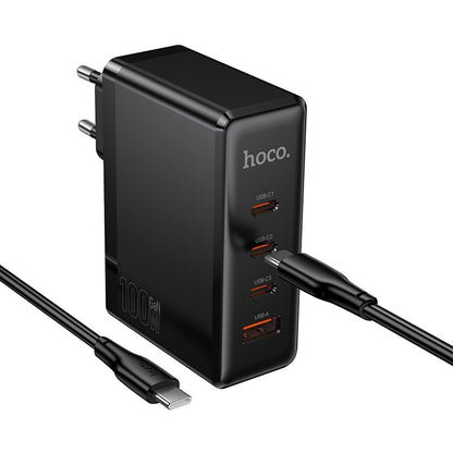 Įkroviklis Hoco N85 100W 3xUSB-C/USB-A + USB-C to USB-C 100W cable 2.0m juodas