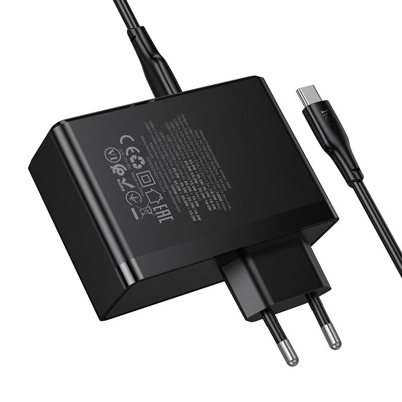 Įkroviklis Hoco N85 100W 3xUSB-C/USB-A + USB-C to USB-C 100W cable 2.0m juodas