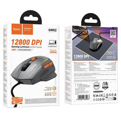 Laidinė pelė Hoco GM52 RGB Gaming juoda/pilka