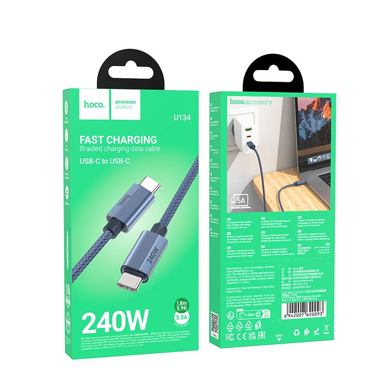 USB kabelis Hoco U134 240W USB-C to USB-C 1.8m juodas