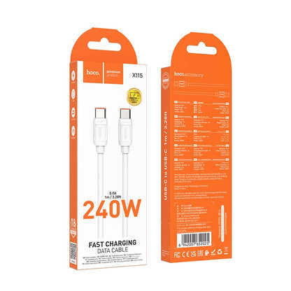 USB kabelis Hoco X115 240W USB-C to USB-C 1.0m baltas