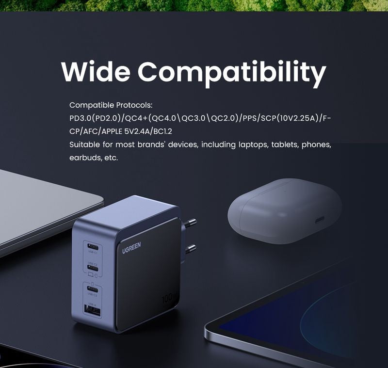 Įkroviklis Ugreen X565 GaN 100W 3xUSB-C/USB-A pilkas (35043)