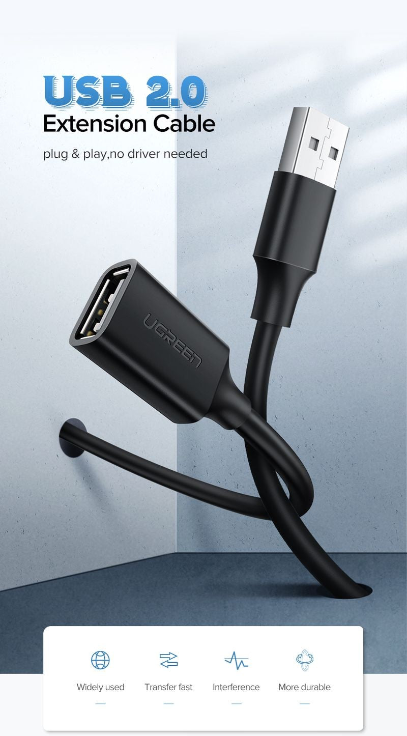 USB kabelio ilgiklis Ugreen USB-A to USB-A 1.5m juodas (10315)