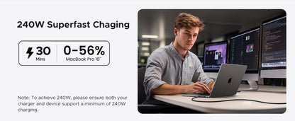 USB kabelis Ugreen L706 USB-C USB4 240W 80Gbit/s 16K@60Hz Thunderbolt 4 1.0m juodas (65383)