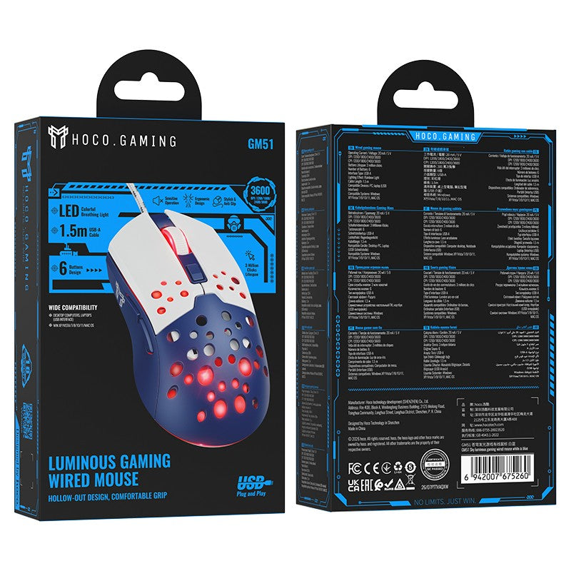 Laidinė pelė Hoco GM51 Gaming balta/mėlyna
