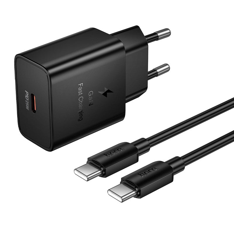 Įkroviklis Hoco N76 25W USB-C + USB-C to USB-C cable 1.0m juodas