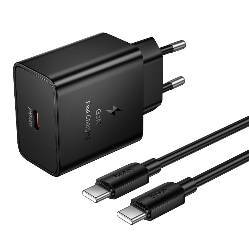 Įkroviklis Hoco N77 45W USB-C + USB-C to USB-C cable 1.0m juodas