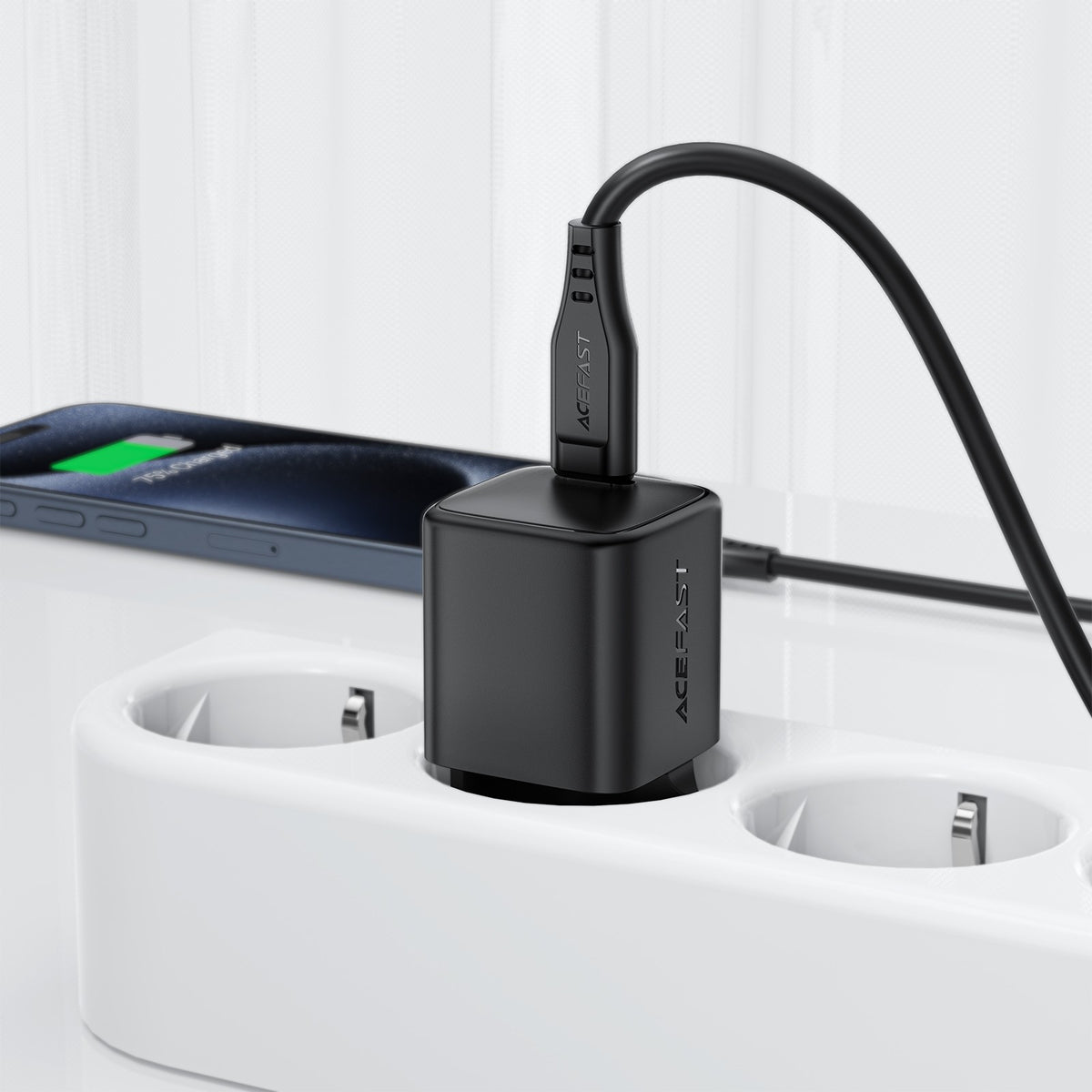 Įkroviklis Acefast A117 20W GaN USB-C + USB-C to Lightning 1.2m cable juodas