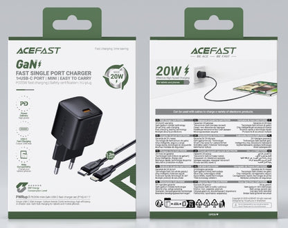 Įkroviklis Acefast A117 20W GaN USB-C + USB-C to Lightning 1.2m cable juodas