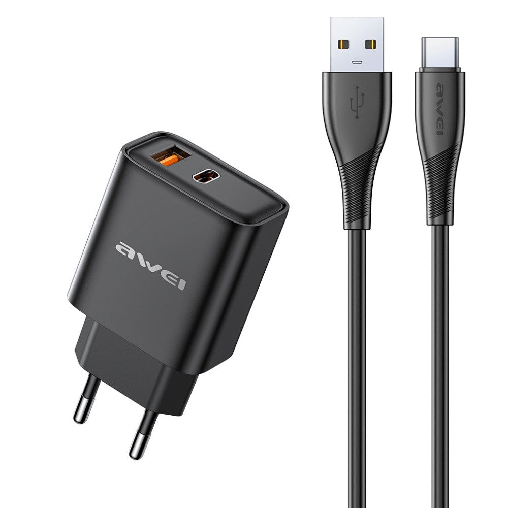 Įkroviklis Awei PD81T-EU USB-A/USB-C + USB to USB-C cable juodas Default Title