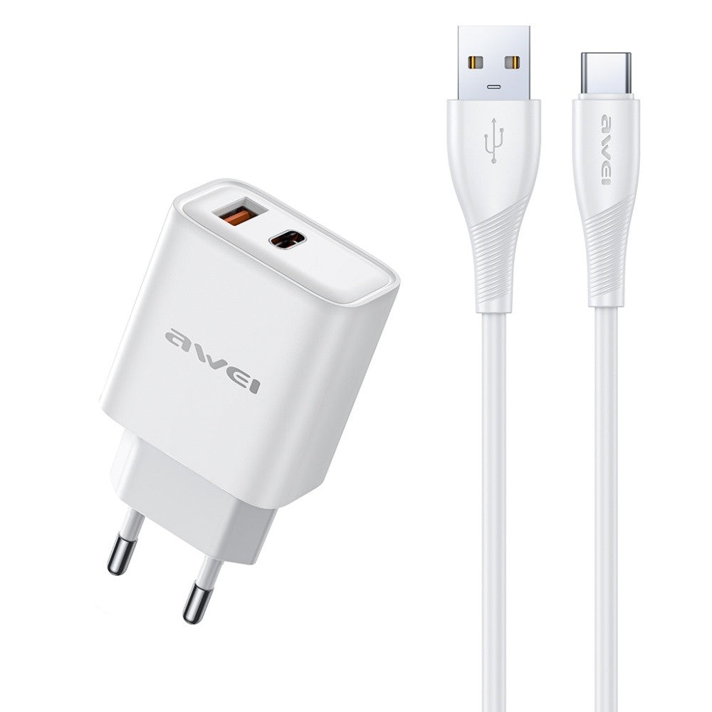 Įkroviklis Awei PD81T-EU 22.5W USB-A/USB-C + USB-A to USB-C cable 1.0m baltas Default Title
