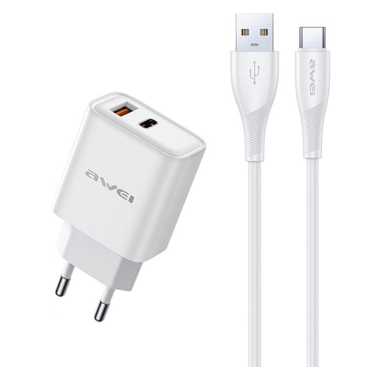 Įkroviklis Awei PD81T-EU 22.5W USB-A/USB-C + USB-A to USB-C cable 1.0m baltas Default Title