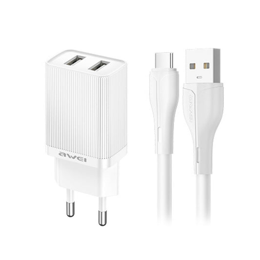 Įkroviklis Awei C15T-EU 10W 2xUSB-A + USB-A to USB-C cable 1.0m baltas Default Title