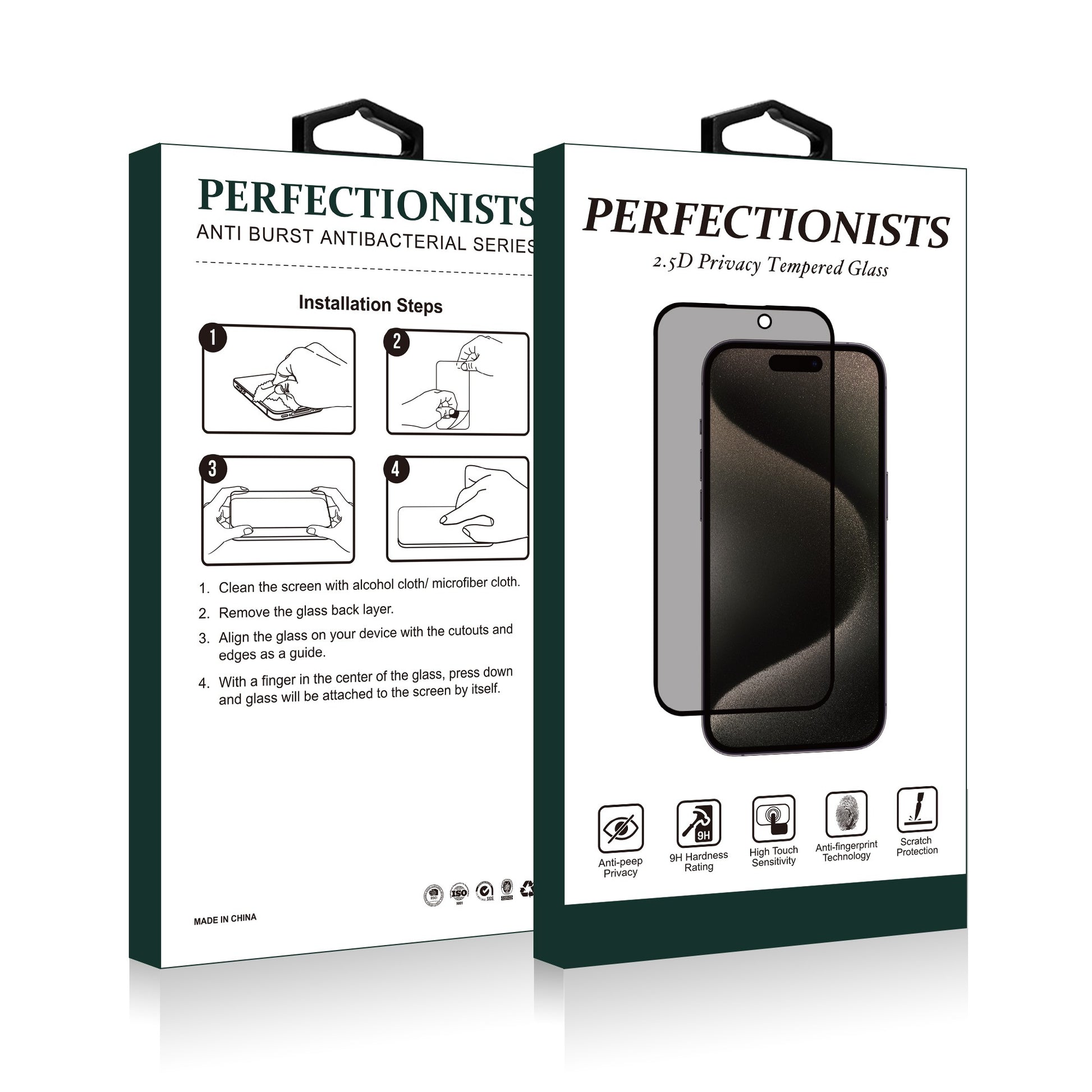 LCD apsauginis stikliukas 2.5D Privacy Perfectionists Apple iPhone 13/13 Pro/14/16e/17e juodas